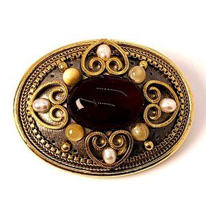 MICHAL GOLAN Brooch Silver Gold Natural Stones Handmade